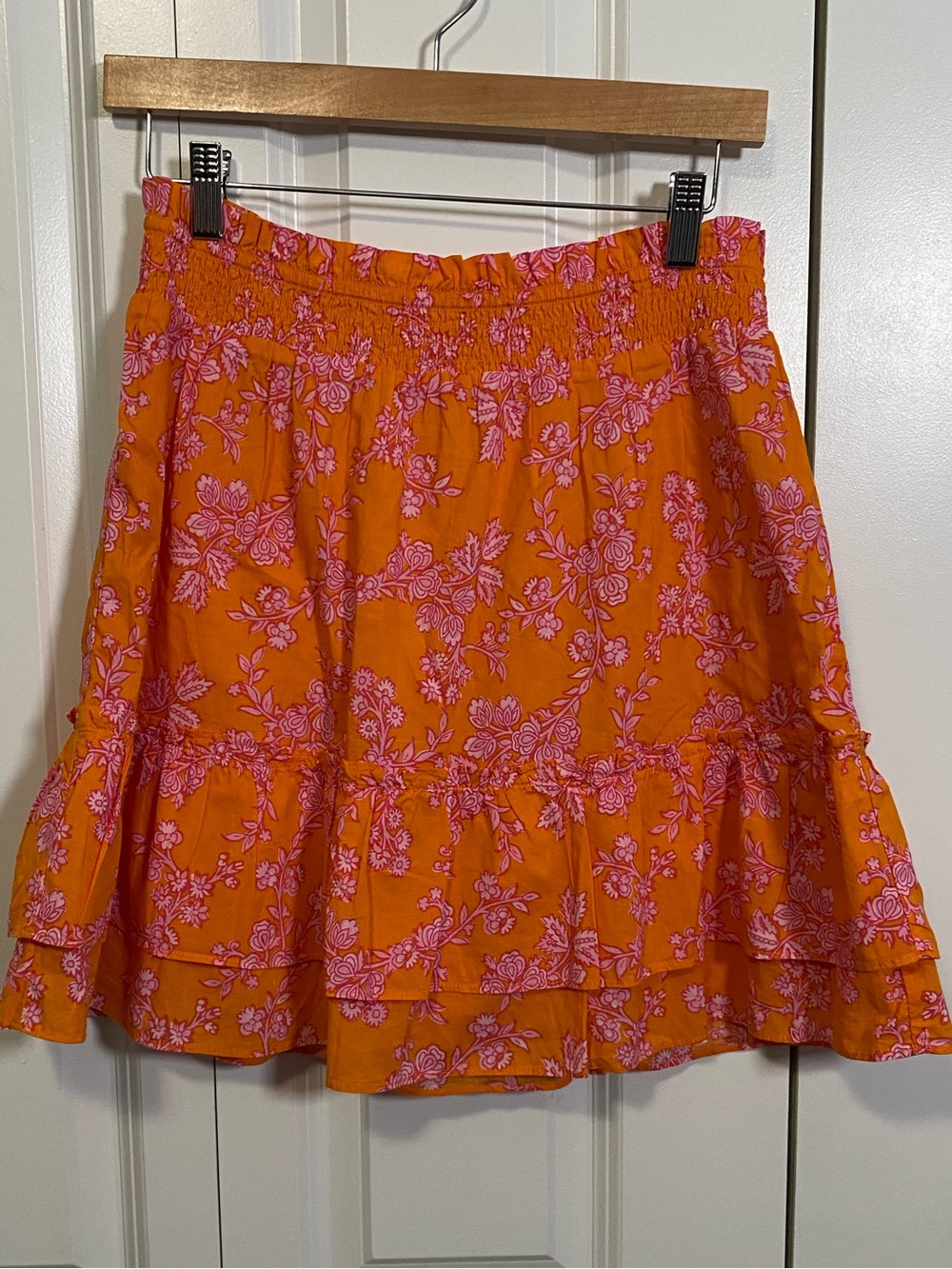 J. Crew Orange Mini Skirt with Pink Floral Print